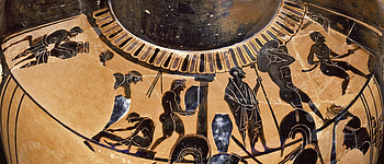 Greek vase painting depicting the division of labour in a potter’s workshop. (Staatliche Antikensammlung und Glyptothek, München)