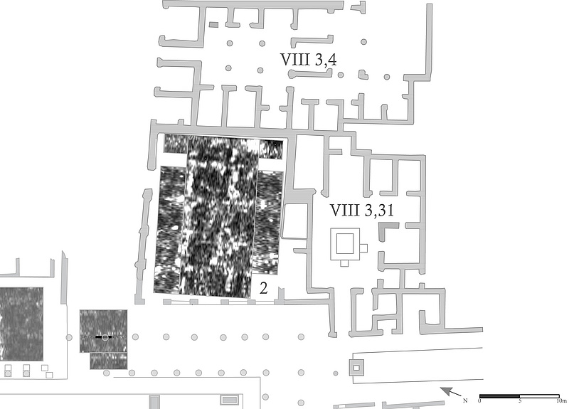 Pompeji, sogenanntes Comitium: Radargramm in der Tiefe von 142 cm. (Graphik Flecker/Lipps)