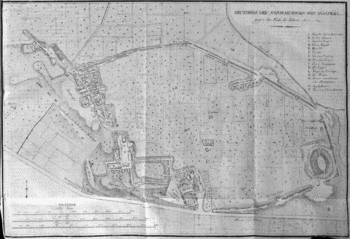 Anonym (nach G. Russo), Grundriss der Ausgrabungen von Pompeji gegen Ende des Jahres 1817. Erster in Deutschland publizierter Plan. Das Kunstblatt 1818 (Universitätsbibliothek Augsburg).