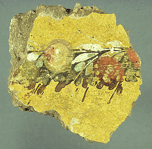 Ostia, sog. Macellum. Fragment qualitätvoller Wandmalerei aus einem später überbauten Raum aus der Mitte des 1. Jhs. n. Chr. (Foto Kockel) 
